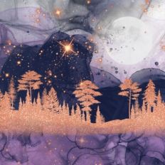 Purple Alcohol Ink and Gold Glitter Forest Background Pattern
