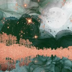 Green Alcohol Ink and Gold Glitter Forest Background Pattern