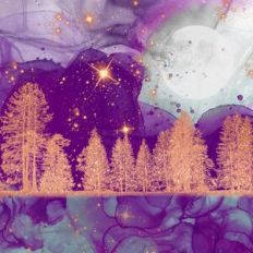 Pink Alcohol Ink and Gold Glitter Forest Background Pattern