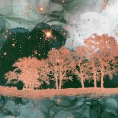 Green Alcohol Ink and Gold Glitter Forest Background Pattern