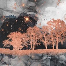 Monochrome Grey Alcohol Ink and Gold Glitter Forest Background Pattern