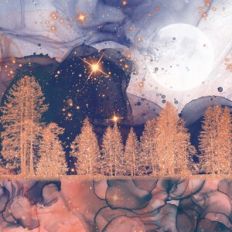Alcohol Ink and Gold Glitter Forest Background Pattern