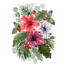 Watercolor Holly Christmas Floral Arrangement