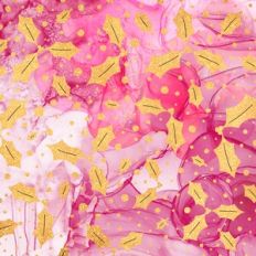 Red Alcohol Ink and Gold Glitter Holly Background Pattern