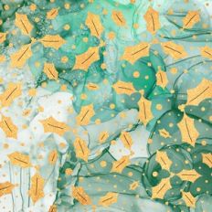 Green Alcohol Ink and Gold Glitter Holly Background Pattern
