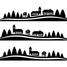 city and pine trees borders