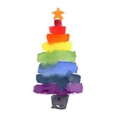 Watercolor Brushed Rainbow Christmas Tree Print and Cut