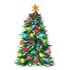 Watercolor Christmas Tree with Colorful Baubles Print and Cut