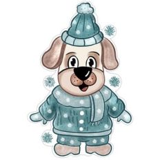 Cute Cartoon Dog at Snow