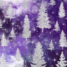 Purple Alcohol Ink and Silver Glitter Christmas Trees Background Patte