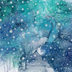 Teal and Blue Alcohol Ink and Silver Glitter Holly Background Pattern