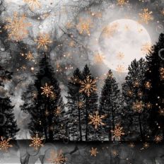 Monochrome Grey Alcohol Ink and Glitter Snowflake Forest Background Pa