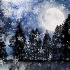 Blue Alcohol Ink and Silver Glitter Snowflake Forest Background Patter