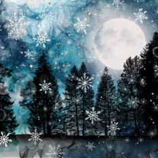 Teal Alcohol Ink and Silver Glitter Snowflake Forest Background Patter