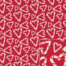 Candy Cane Hearts on a Red Background Printable Pattern