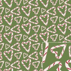 Candy Cane Hearts on a Green Background Printable Pattern