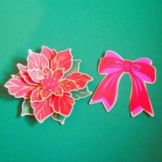 Poinsettia and Ribbon Ornaments