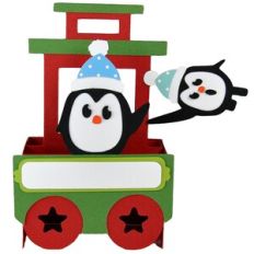 Penguins Christmas Train Caboose Card-in-a-Box