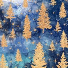 Blue Alcohol Ink and Gold Glitter Christmas Trees Background Pattern