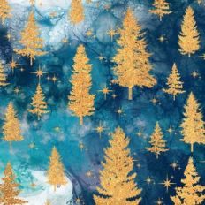Teal Alcohol Ink and Gold Glitter Christmas Trees Background Pattern