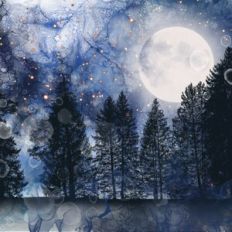 Blue Alcohol Ink and Gold Star Forest Background Pattern