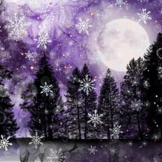 Purple Alcohol Ink and Silver Glitter Snowflakes Forest Background Pat