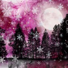Pink Alcohol Ink and Silver Glitter Snowflakes Forest Background Patte