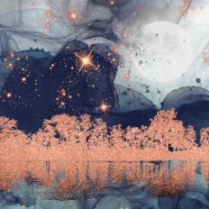 Teal Alcohol Ink and Gold Glitter Forest Background Pattern