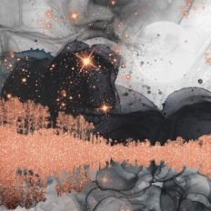 Gray and Black Alcohol Ink and Gold Glitter Forest Background Pattern