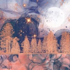 Lavender Alcohol Ink and Gold Glitter Forest Background Pattern