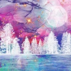 Rainbow Alcohol Ink and White Glitter Forest Background Pattern