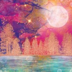 Rainbow Alcohol Ink and Gold Glitter Forest Background Pattern