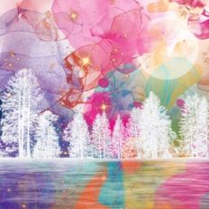 Rainbow Alcohol Ink and White Glitter Forest Background Pattern