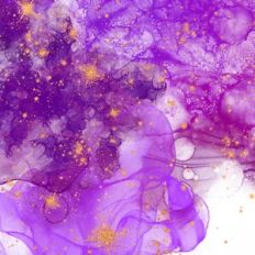 Purple Alcohol Ink and Gold Glitter Stars Background Pattern