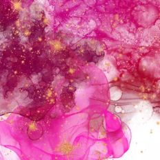 Pink Alcohol Ink and Gold Glitter Stars Background Pattern