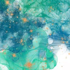 Teal Alcohol Ink and Gold Glitter Stars Background Pattern