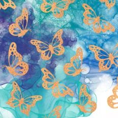 Alcohol Ink and Gold Glitter Butterfly Background Pattern