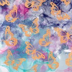 Alcohol Ink and Gold Glitter Butterfly Background Pattern