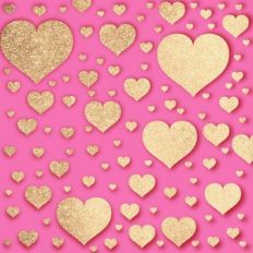 Embossed Pink with Gold Glitter Hearts Background Pattern