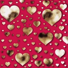 Embossed Red with Gold Foiled Hearts Background Pattern