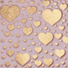 Embossed Rose with Gold Glitter Hearts Background Pattern