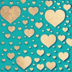 Embossed Teal with Gold Glitter Hearts Background Pattern