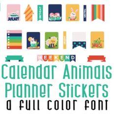 Calendar Animals Planner Stickers Full Color Font