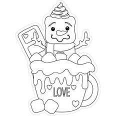Love Smores Snowman in mug stamp / coloring page
