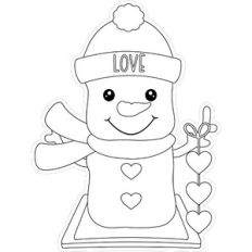 Love Smores Snowman holding hearts stamp / coloring page