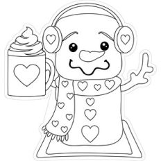 Love Smores Snowman with Cocoa stamp / coloring page