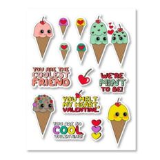 Ice Cream Valentines Sticker Sheet