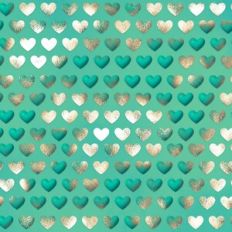 Teal and Gold Foiled 3D Inflated Tiny Puffy Hearts Background Patter