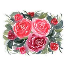 Pink Red Watercolor Roses Floral Arrangement Valentine Mothers Day
