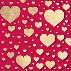 Embossed Red with Gold Glitter Hearts Background Pattern